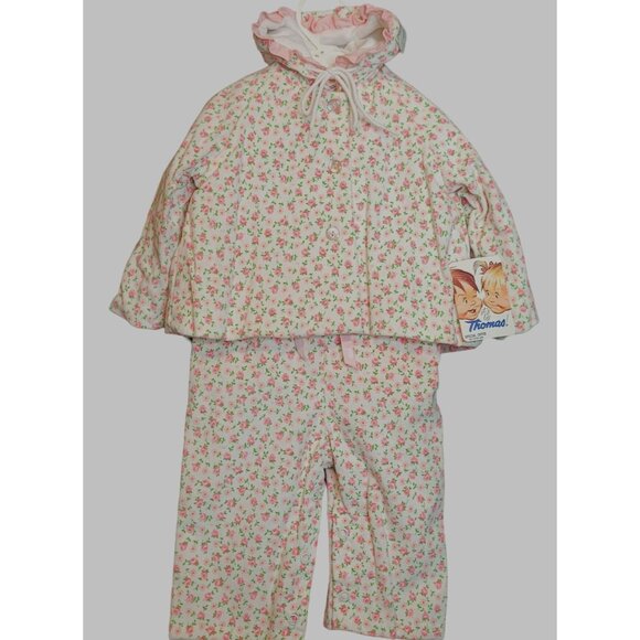 Vintage Baby Girl Outfit 3 Pieces New Original Tags Pink Floral By Thomas 6-9 Mo